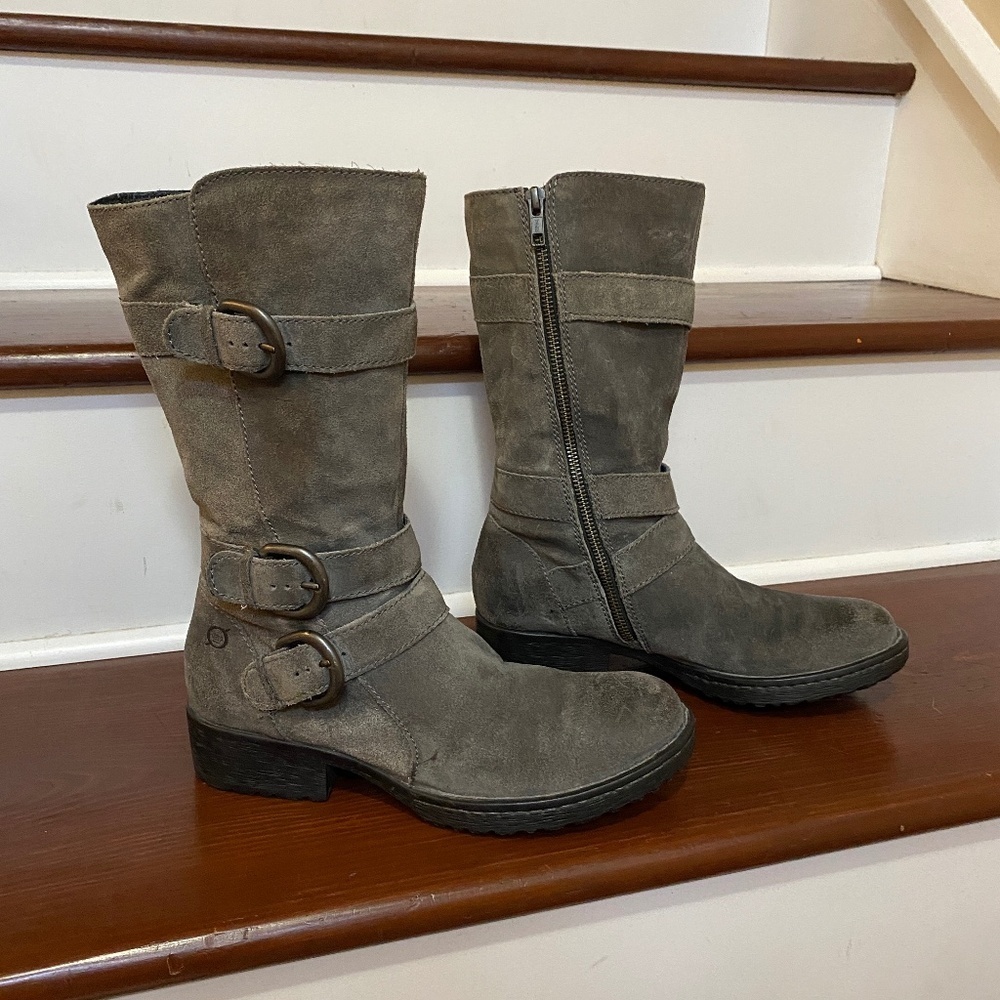 Born Croft Women's Mid Calf Leather Boots Grey Size 6.5